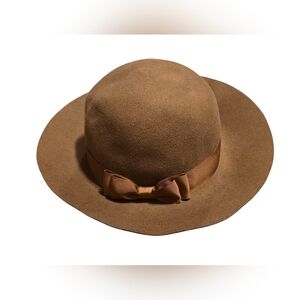 Wide Brim Hat With Ribbon Detail Brown 100% Wool Body 0S